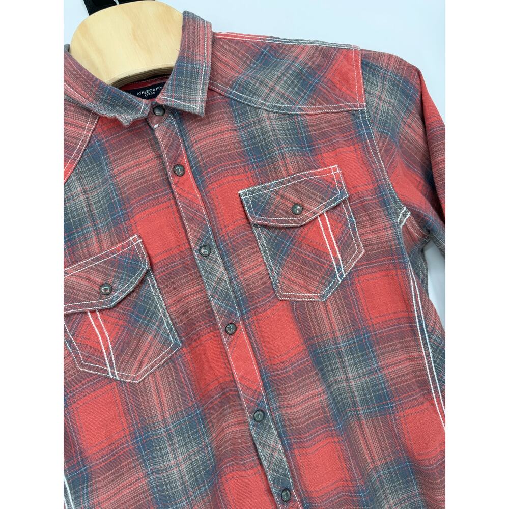 BKE Shirt Men's Large Plaid Western Pearl Snap Long Sleeve Athletic Fit